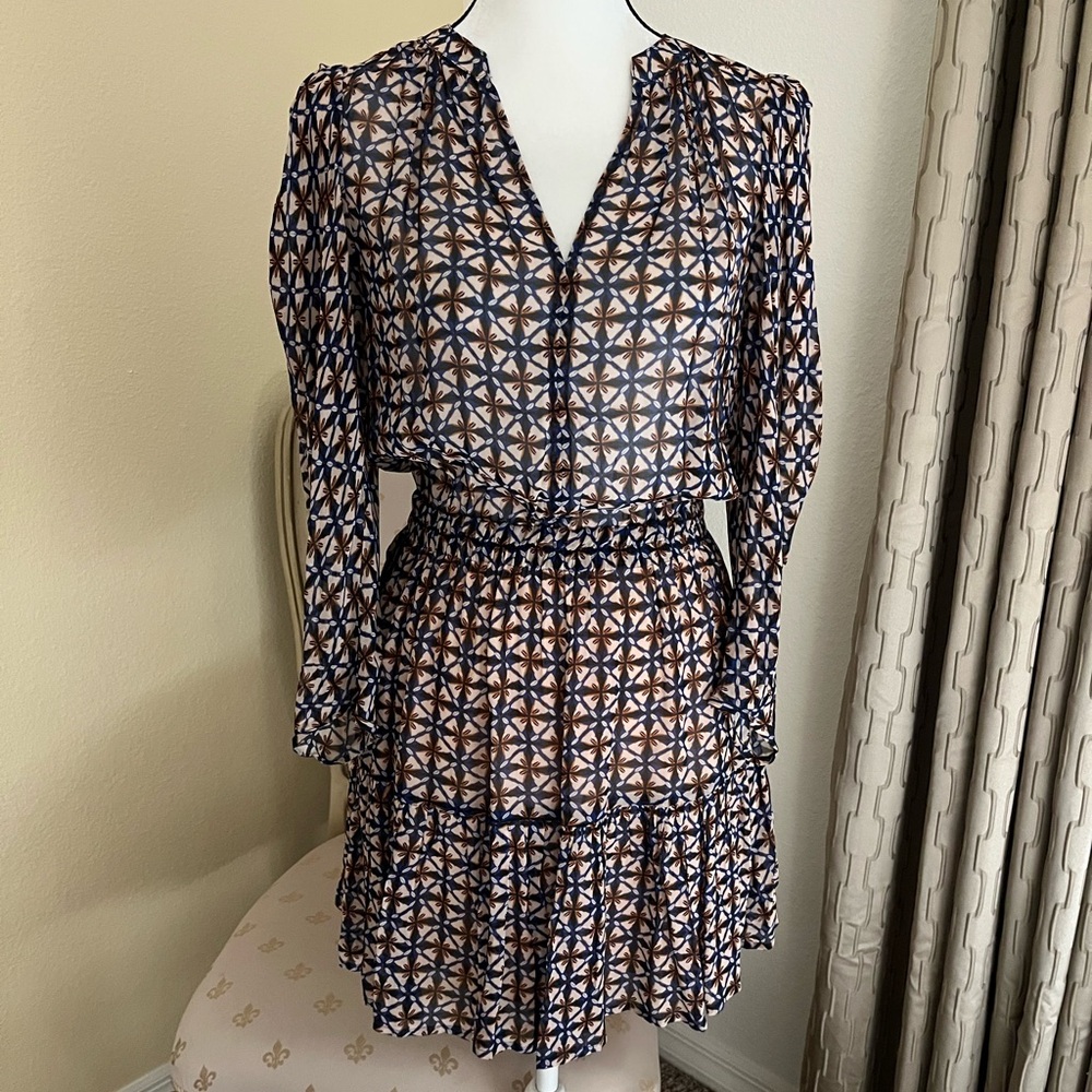 Velvet by Graham & Spencer V-Neck Pull On Long Sleeve Print Mini Dress. Size XS